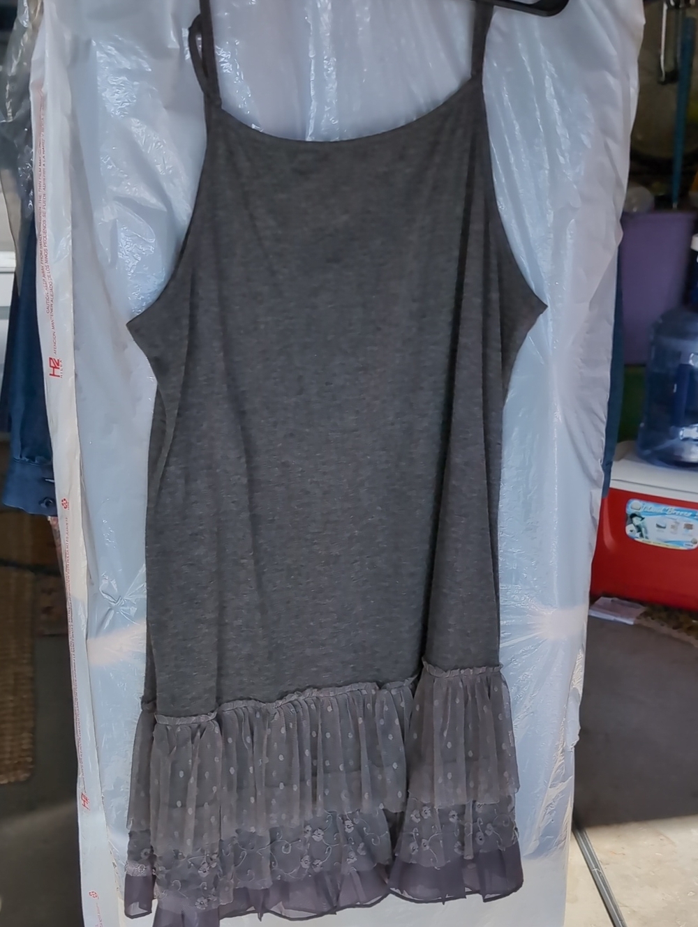 Gray Sleeveless Slip Dress with Ruffle Hem